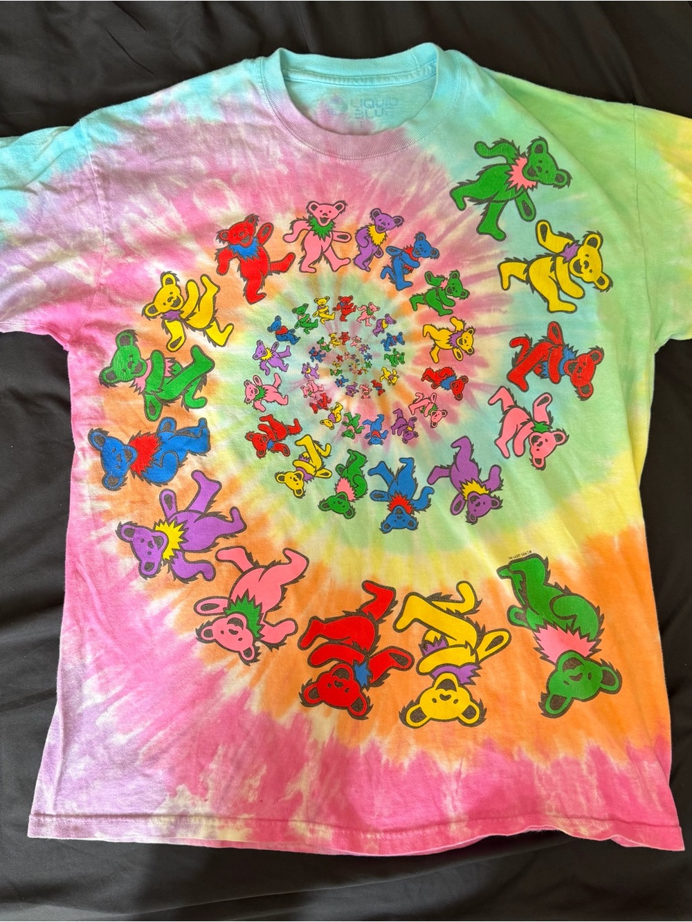Liquid Blue Grateful Dead Dancing Bears Spiral Tie Dye Band Tee Size L Reprint